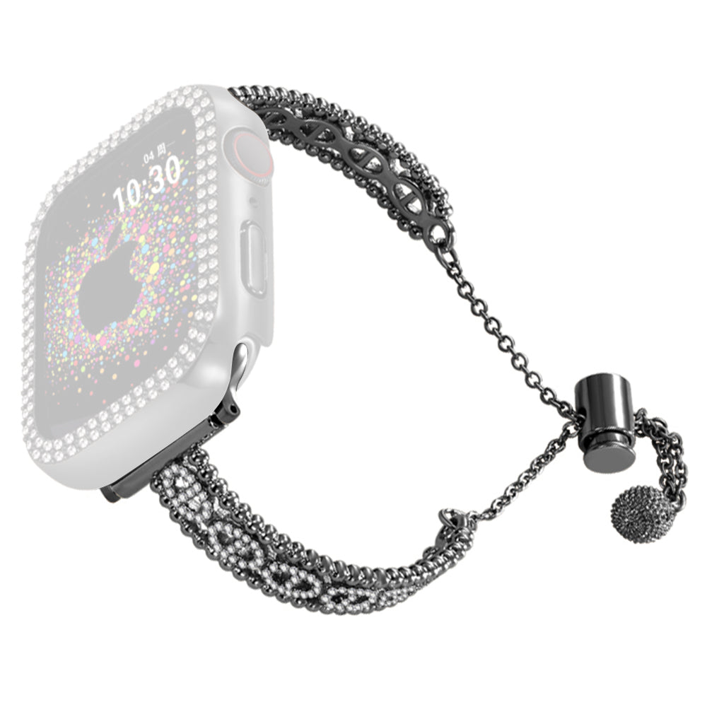 For Apple Watch Series 9 8 7 41mm / 6 5 4 SE (2022) SE (2023) SE 40mm / 3 2 1 38mm Rhinestone Copper Bracelet Strap - Black For Apple Watch Series 9 8 7 41mm / 6 5 4 SE (2022) SE (2023) SE 40mm / 3 2 1 38mm Rhinestone Copper Bracelet Strap - Black